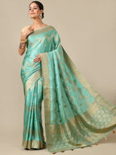 Sea Green Satin Silk Saree with Weaving Work